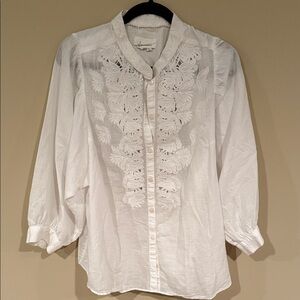 Anthropologie Chic White Embroidered Blouse size XL